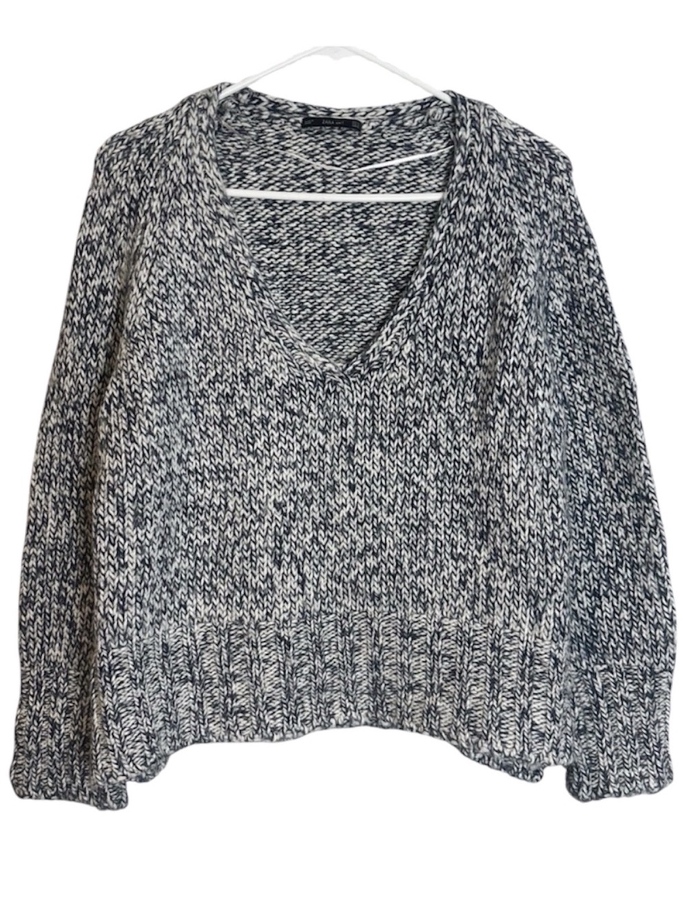 Zara Boxy Cropped Wool Blend V Neck Sweater